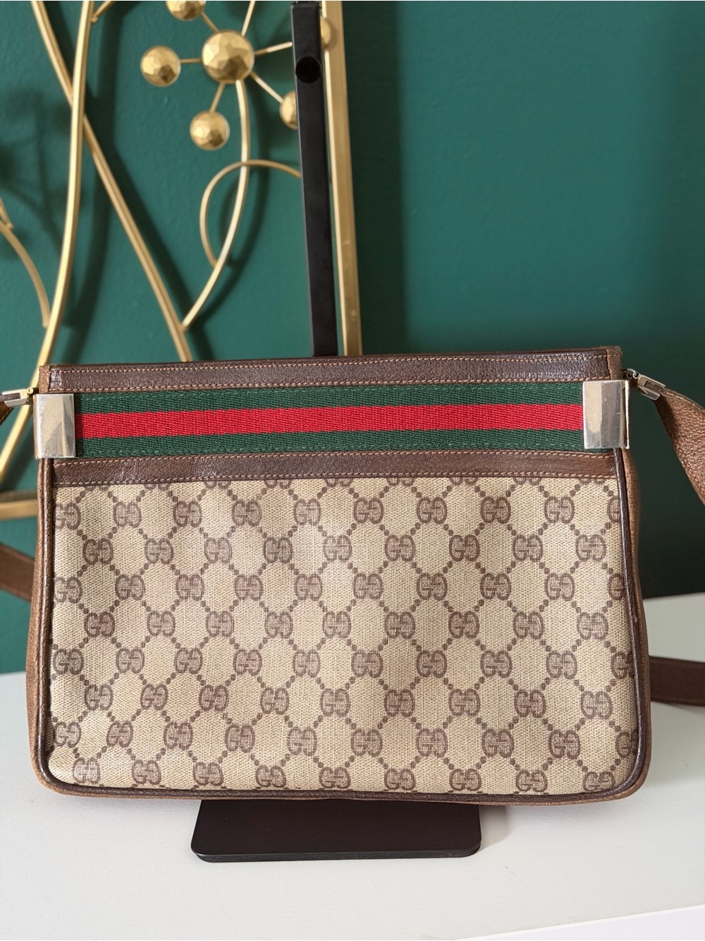 Gucci Beige Brown GG Canvas Crossbody with Green-Red Sherryline - Picture 7 of 13